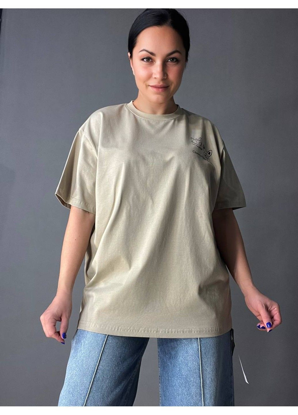 Футболка женская A-N 2358 оверсайз с рисунком животных на спине No Brand - (329694208)