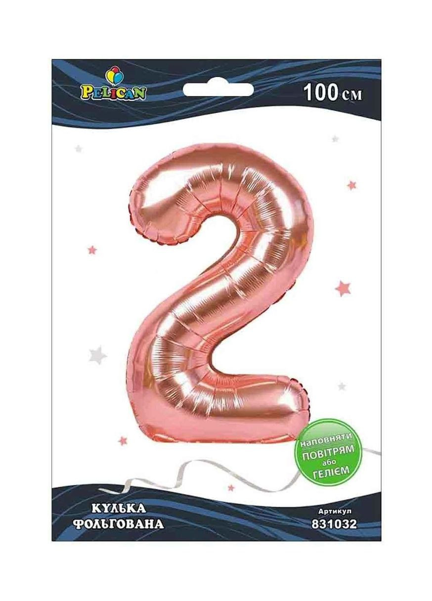 Шарик фольгированная цифра 2 РОЗОВЫЕ ЗОЛОТЫЕ 100 см. 831032 ТМ PELICAN (327429769)
