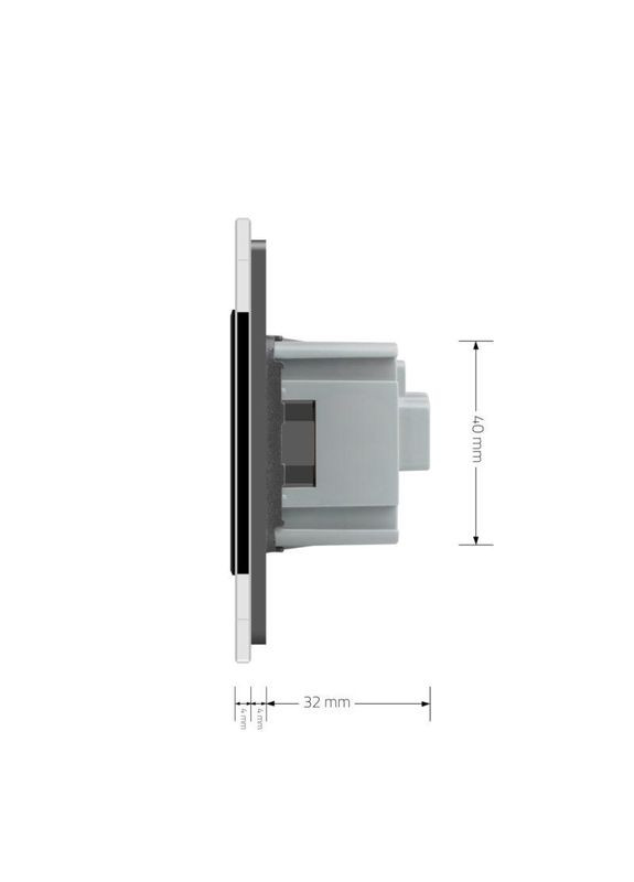 Електрична розетка з заземленням, сіра з чорною вставкою, шторки, скло, 250В 16А (VL-C7C1EU-15B) Livolo (372162201)