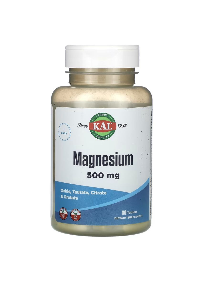 Магній, 500 мг, Magnesium,, 60 таблеток KAL (316701296)