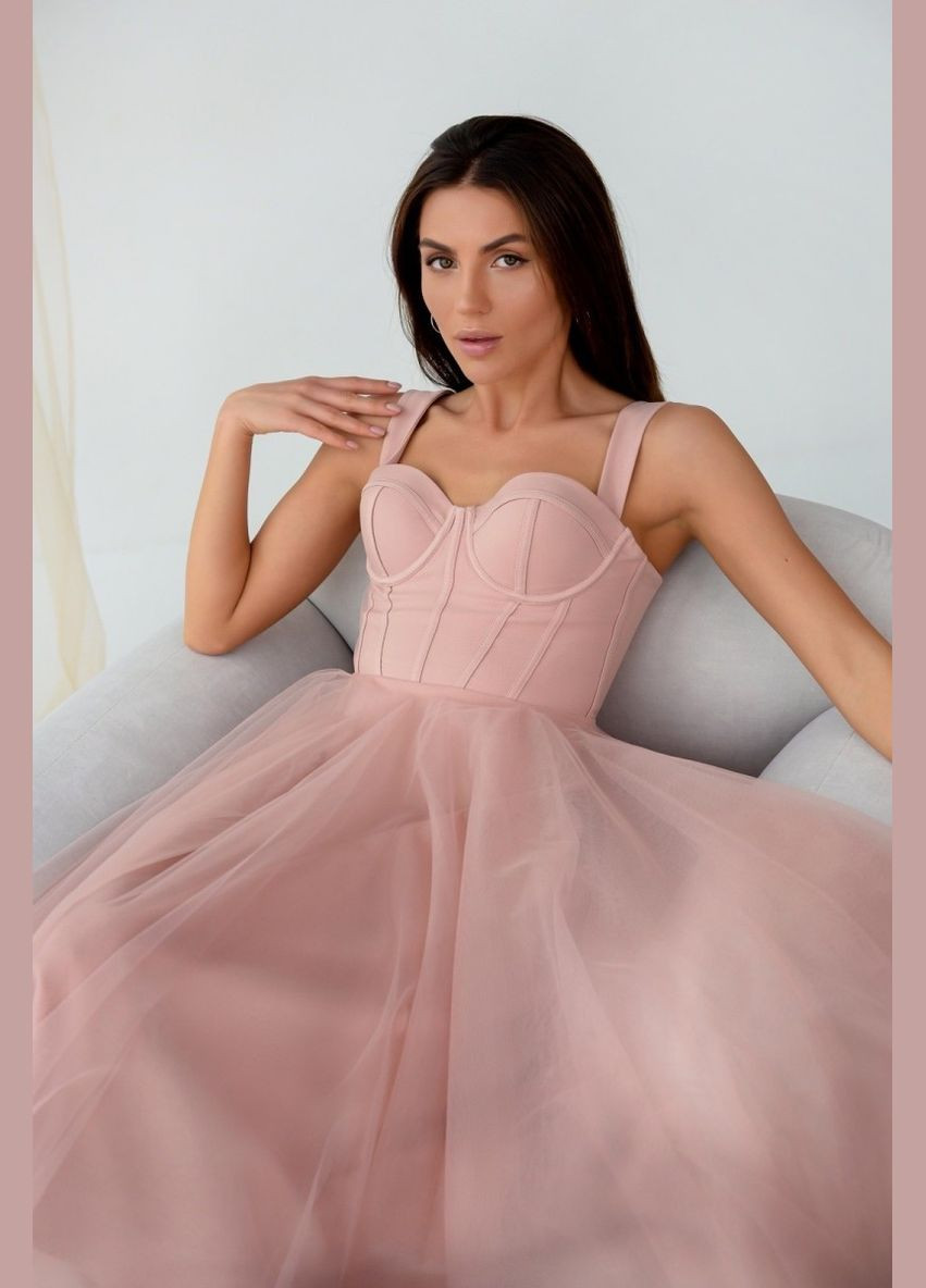 Розовое вечернее платье с юбкой-солнце ODDI однотонное