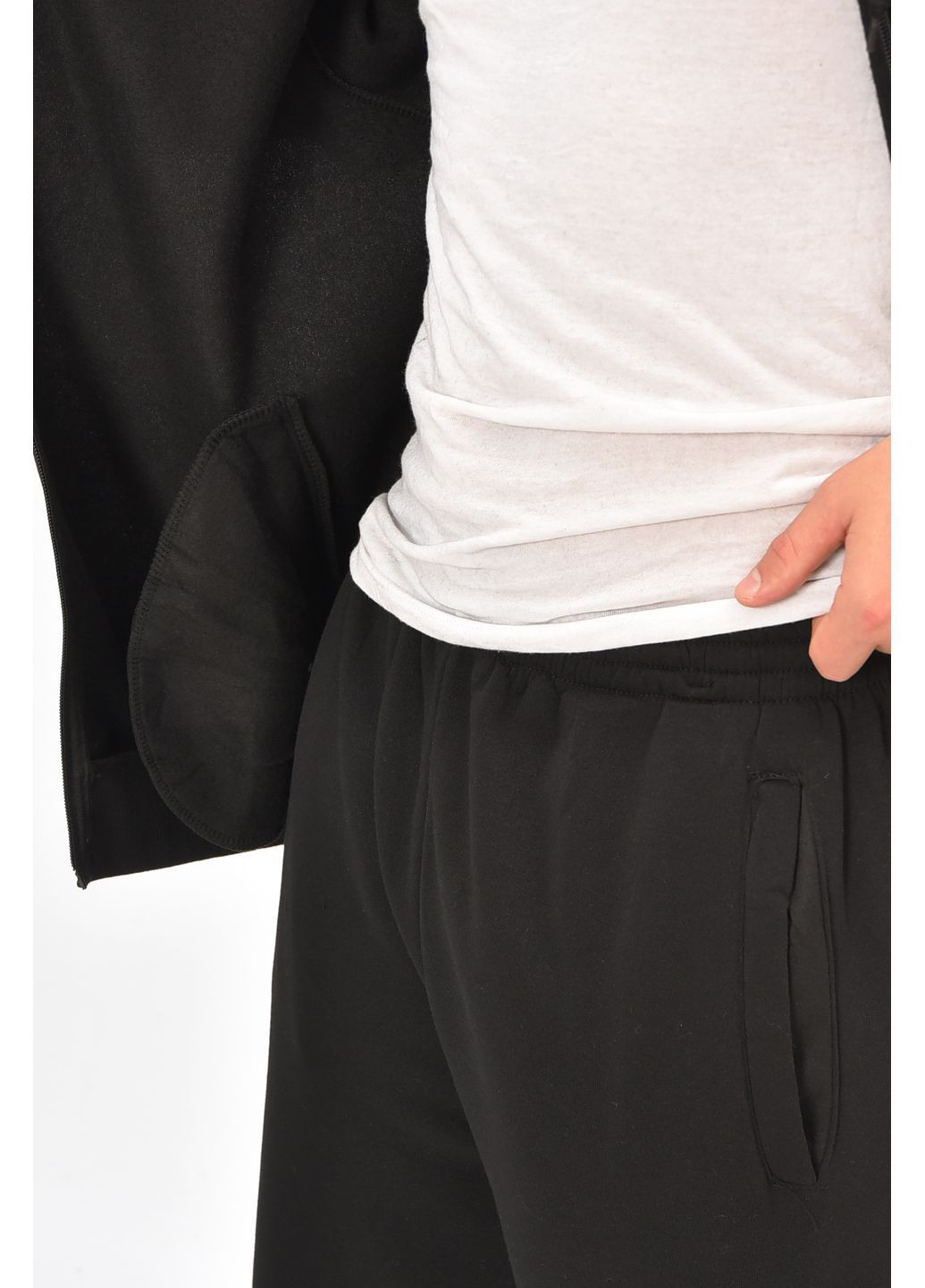 Чорний зимній спортивний костюм чоловічий батал на флісі чорного кольору брючний Let's Shop