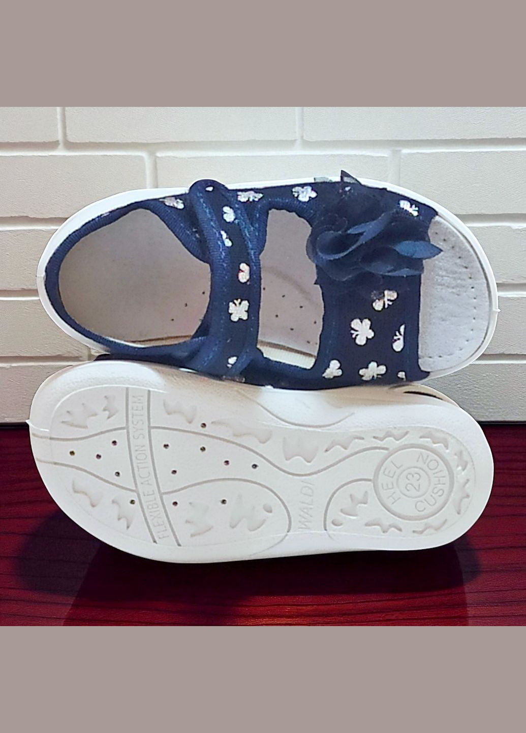 Синие ортопедические открытые тапочки текстильные босоножки на липучках валди ева Waldi с цветами