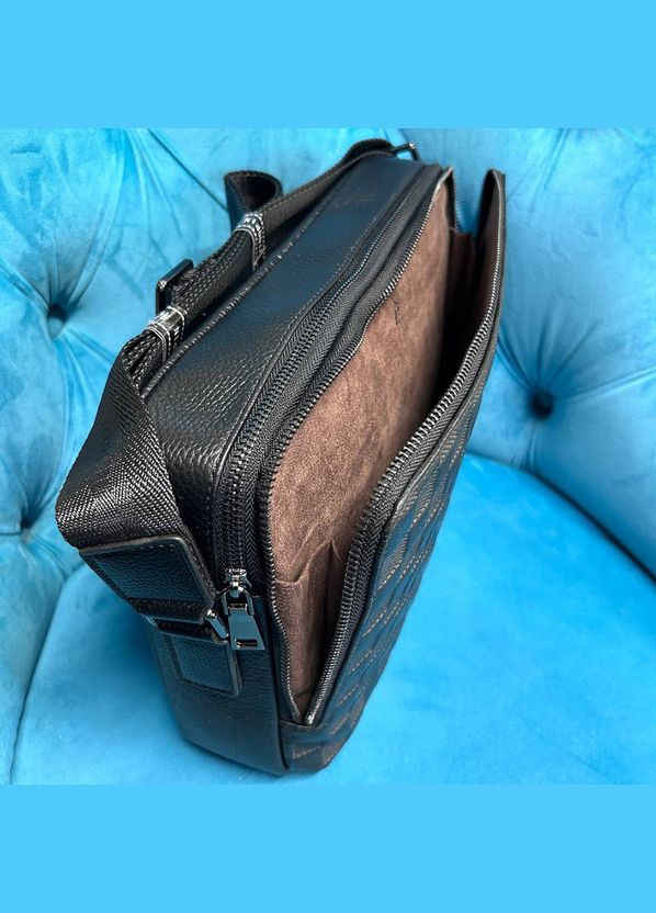 Черная кожаная мужская деловая сумка портфель папка для ноутбука документов а4 через плечо No Brand (292404337)