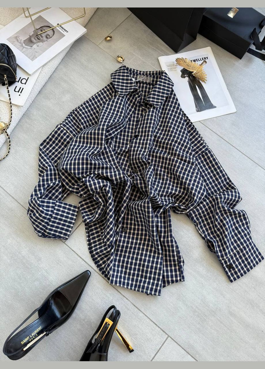 Синяя кэжуал рубашка в клетку FINO Mode с длинным рукавом