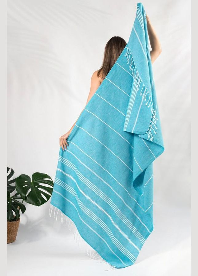 Пляжний рушник великий 100х180 см турецький Pушник пештемаль для пляжу басейну хамаму бірюзовий No Brand (337657244)