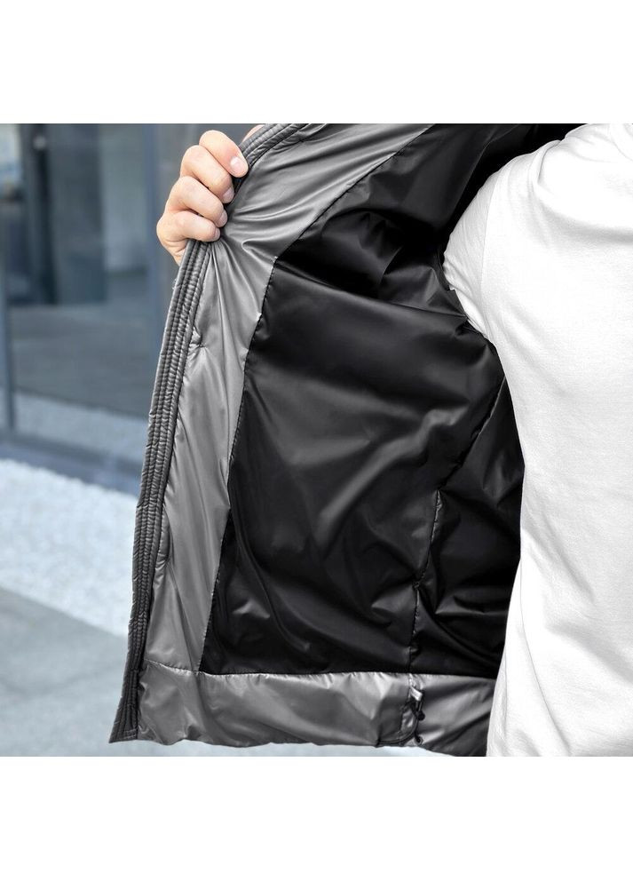 Темно-сіра зимня чоловіча зимова куртка плащівка на пуху темно-сіра Freedom