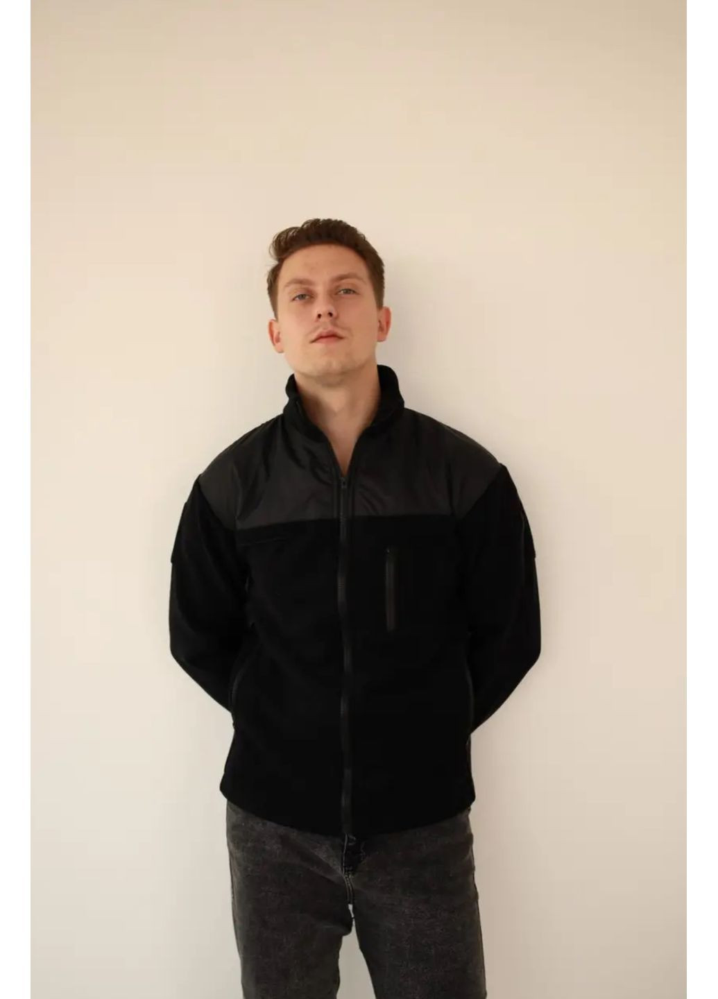 Флисовая кофта М Л ХЛ 2ХЛ (флис средней плотности и плащевка) ЧЕРНЫЙ ProsPerous (362347477)