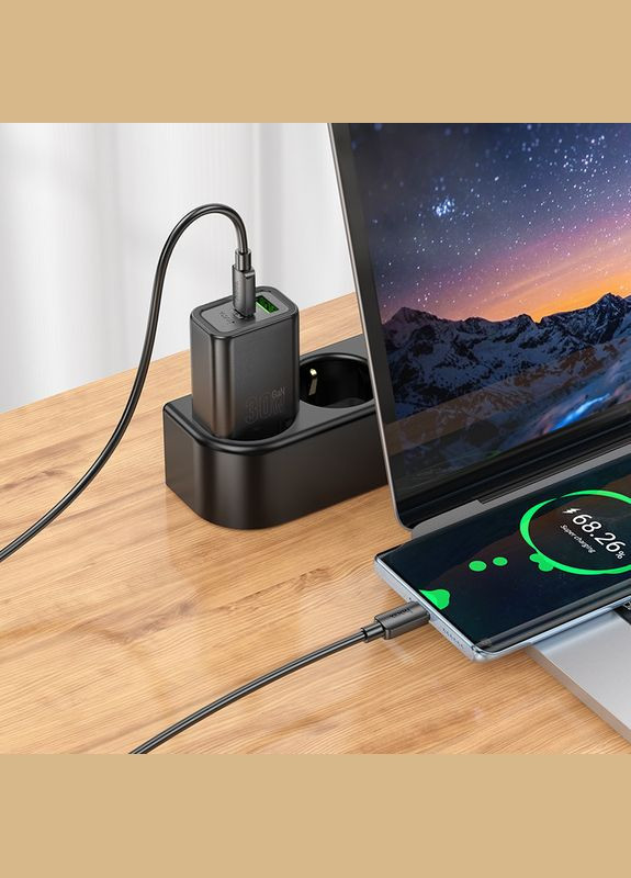 Зарядний пристрій зі швидкою зарядкою 30W та кабелем Type-C to Type-C N63 |1USB/1Type-C, PD30W+QC3.0| Чорний Hoco (337350674)