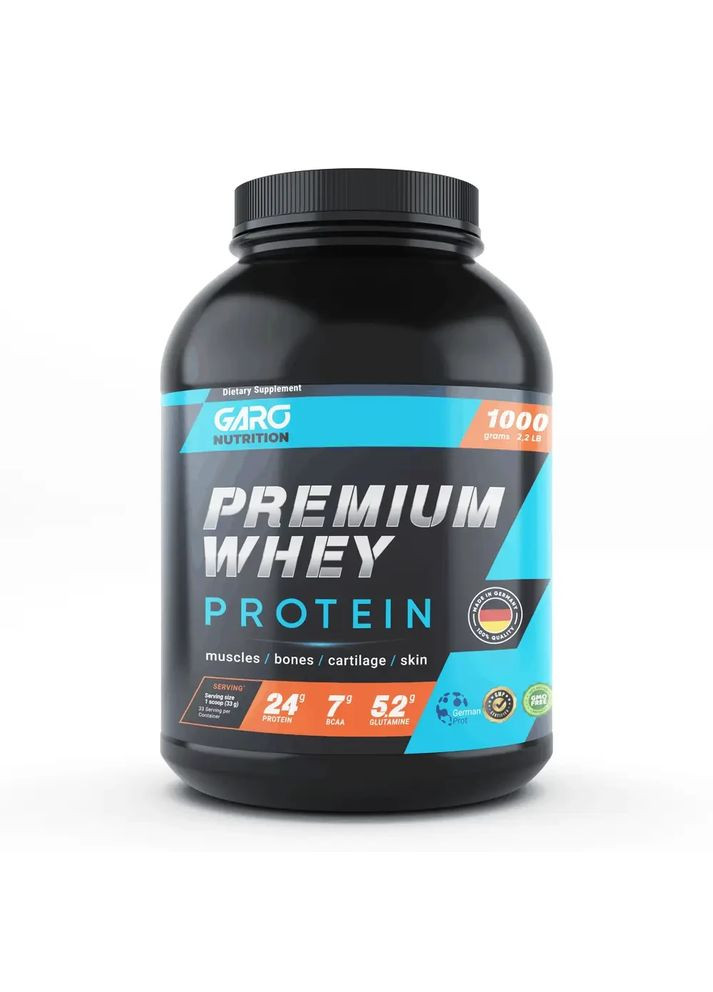 Протеїн Premium Whey сироватковий білковий коктейль для росту м'язів 1000 г. чистий Діня Garo Nutrition (369154151)