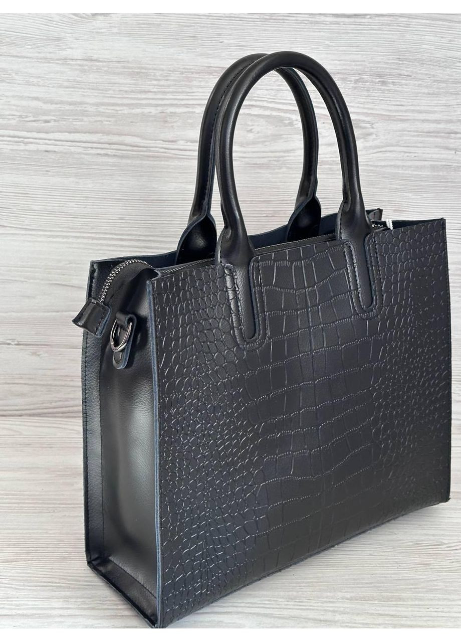 Сумка жіноча чорна із натуральної шкіри 74368 No Brand (368970118)