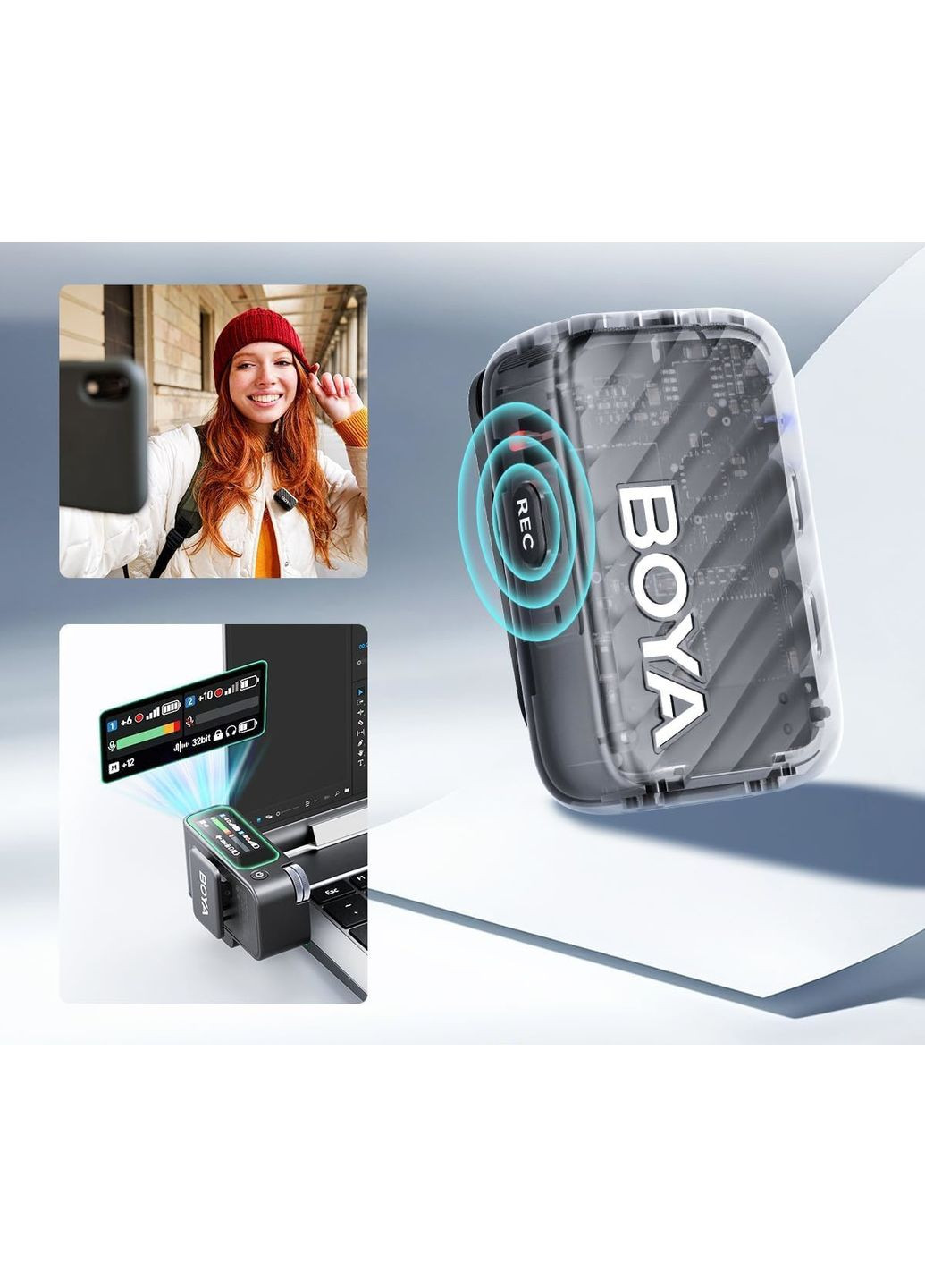 Мікрофон подвійний бездротовий / рекордер з ШІ шумозаглушенням для телефону камери Type-C BOYAMIC 2-01 Boya (369673458)