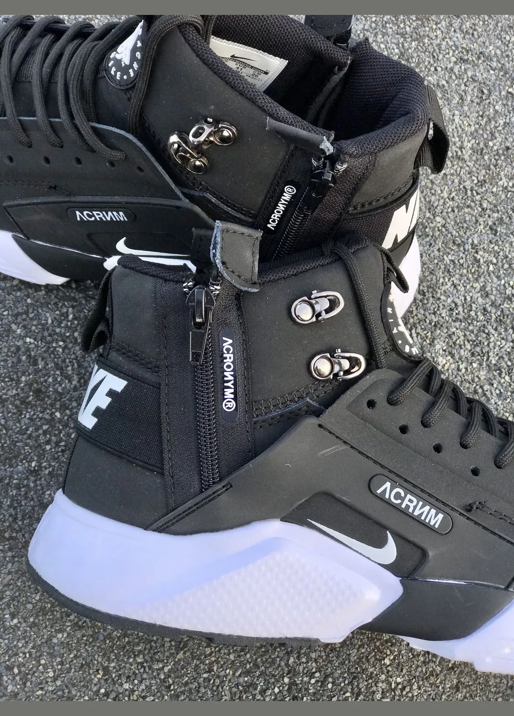 Черно-белые зимние кроссовки зимние мужские No Brand Huarache X Acronym winter black white termo | Найк Хуарачі х Акронум високі термо