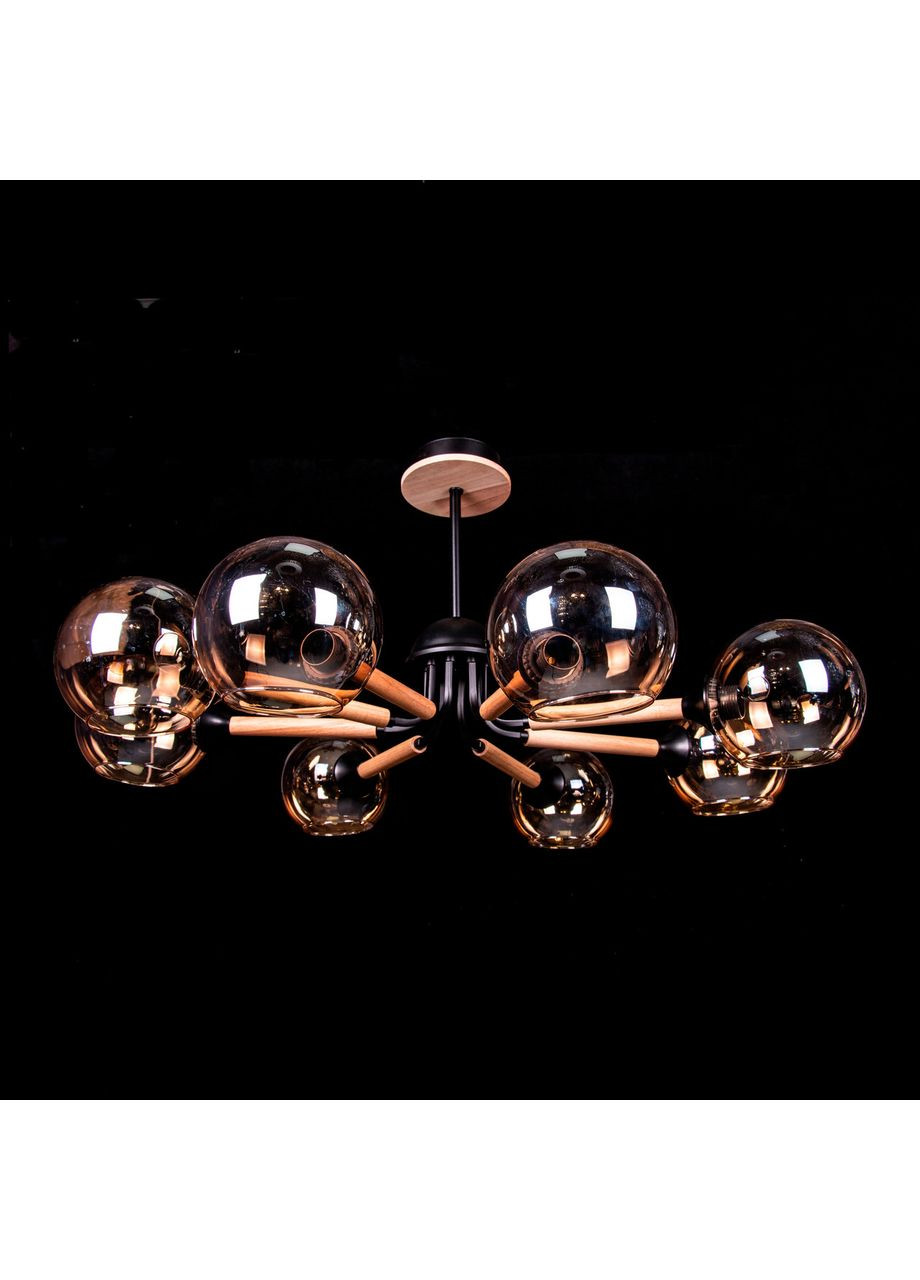 Люстра в стилі лофт на 8 лампочок N5130/8/BK+WOOD No Brand (352230243)