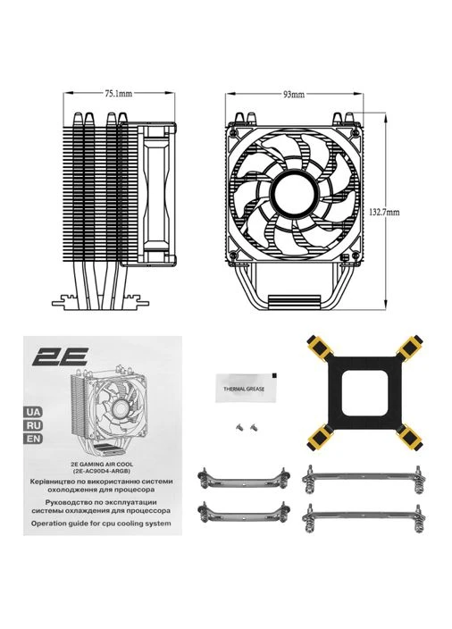 Процесорний кулер Air Cool AC90D4-ARGB, LGA1851, 1700, 1200, 1366, 115x, AM5, AM4, AM3, AM3+, 4pin PWM, TDP 130W 2E Gaming (387187775)
