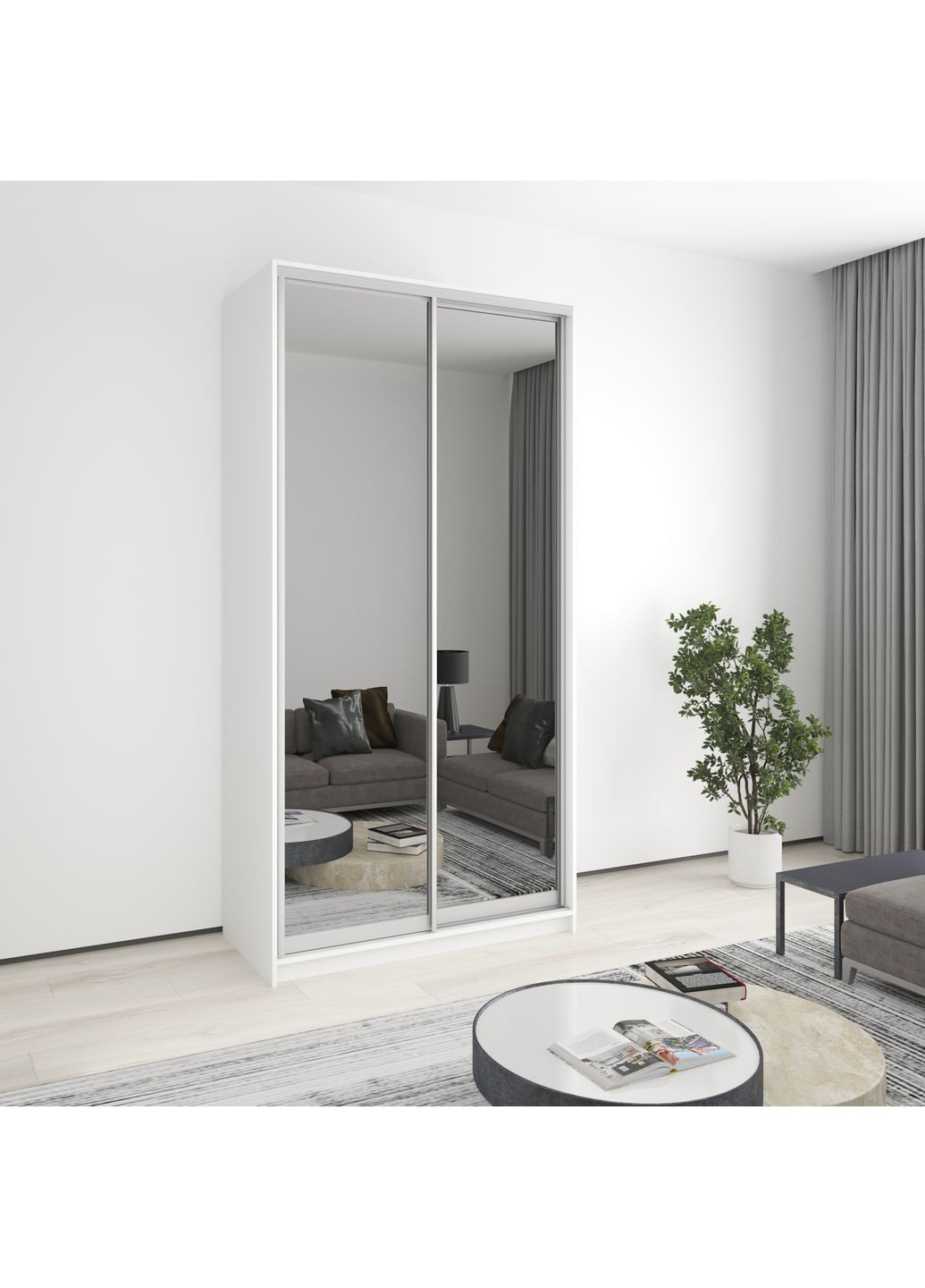 Шафа-купе дводверна Стандарт AL 2 Дзеркала 120x60x240 см Аляска білий (MBS-3854) MebelStar (362373472)