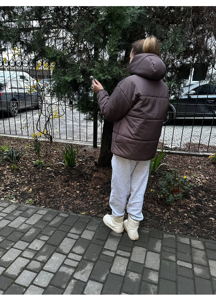 Коричневая зимняя ✨женский теплый пуховик с капюшоном и боковыми фиксаторами замеры в описании✨ куртка-пальто DK/DL Мода без кордонів