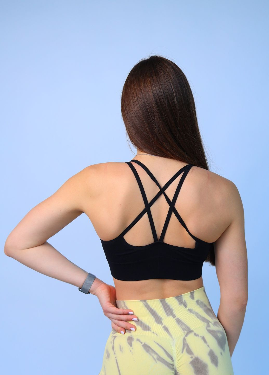 Бра-топ жіночий чорний з підтримкою та перехресними бретелями (70084) FitFiesta (328596850)