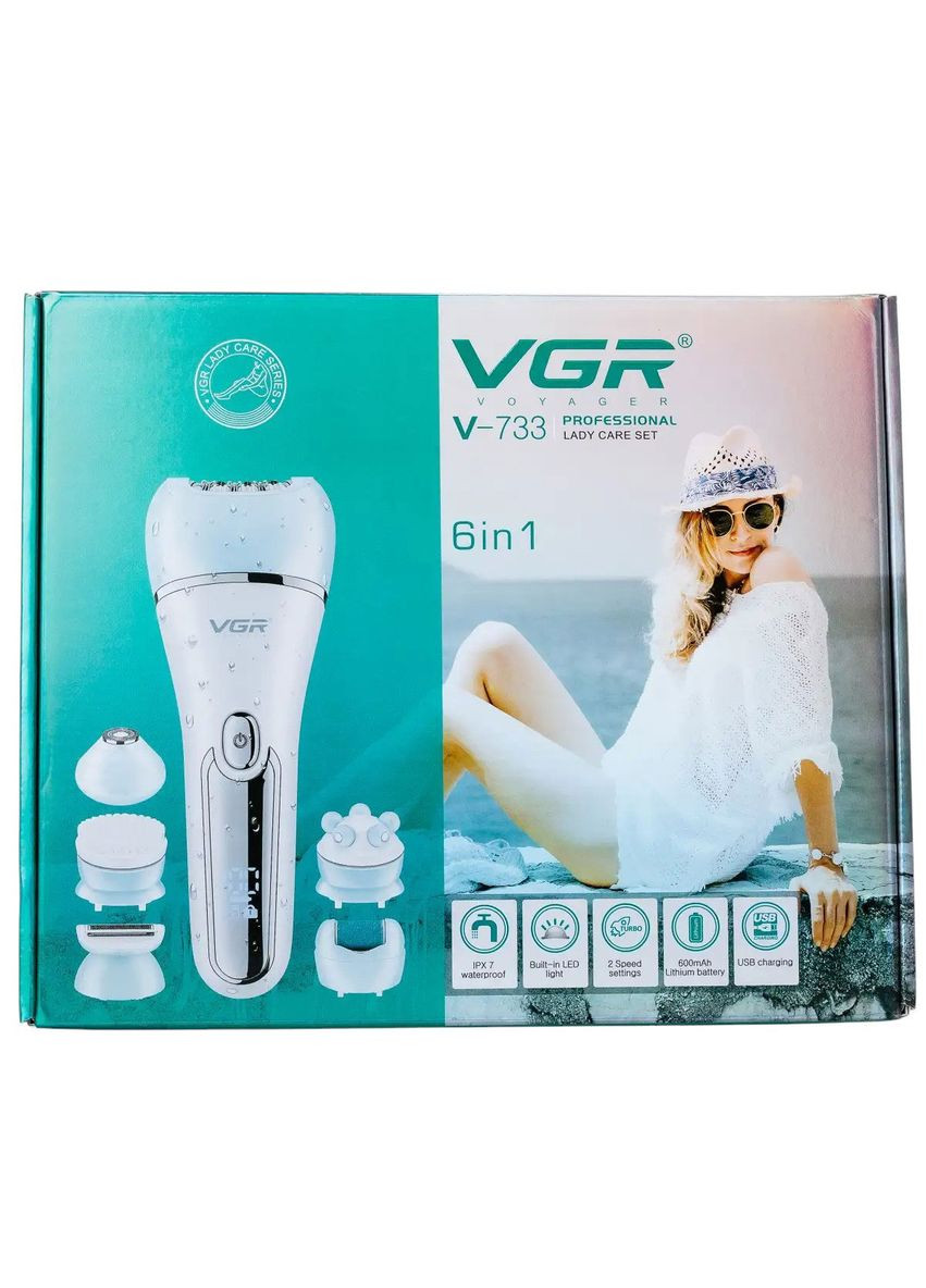 Епілятор для обличчя та тіла V-733 акумуляторний 6 в 1, блакитний VGR (322289494)