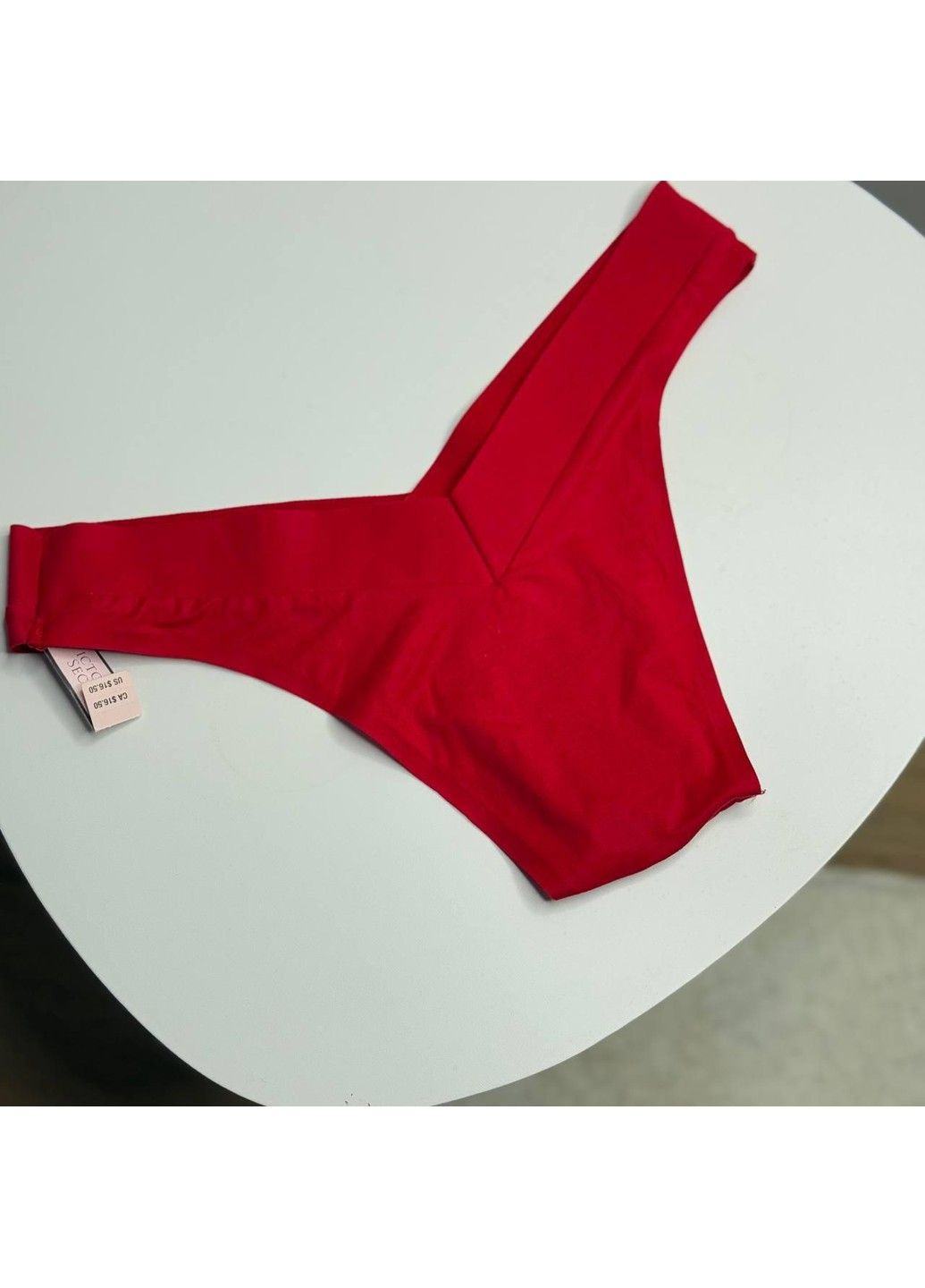 Трусики-бразиліана жіночі люксові велюрові червоні Victoria's Secret (316551416)