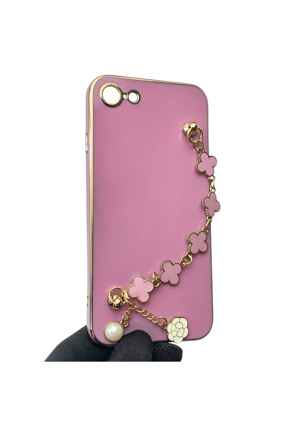 Чохол для телефона iPhone SE 2020 жіночій із ремінцем з прикрасами та золотою окантовкою на айфон се 2020 чорничний gs1 Apple (366386615)