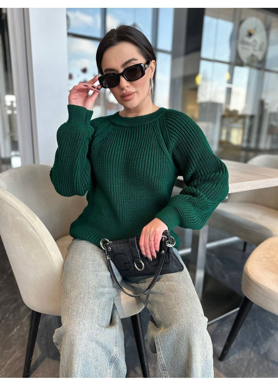 Смарагдовий демісезонний жіночий в’язаний светр джемпер No Brand