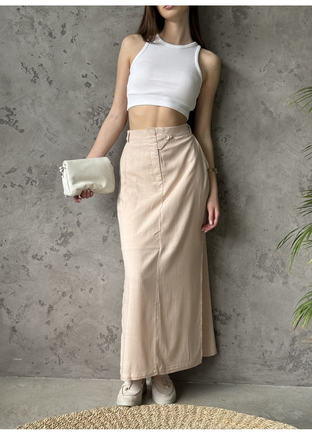 Бежевая кэжуал, пляжный, офисная льняная юбка Arjen