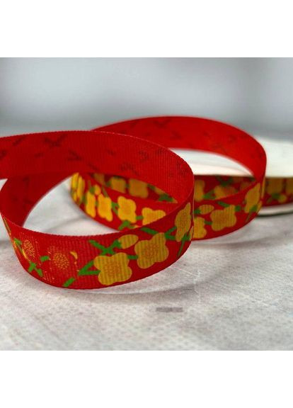 1,5 см Стрічка репсова з принтом на метраж - #742 червоний Plus-plus (352751245)