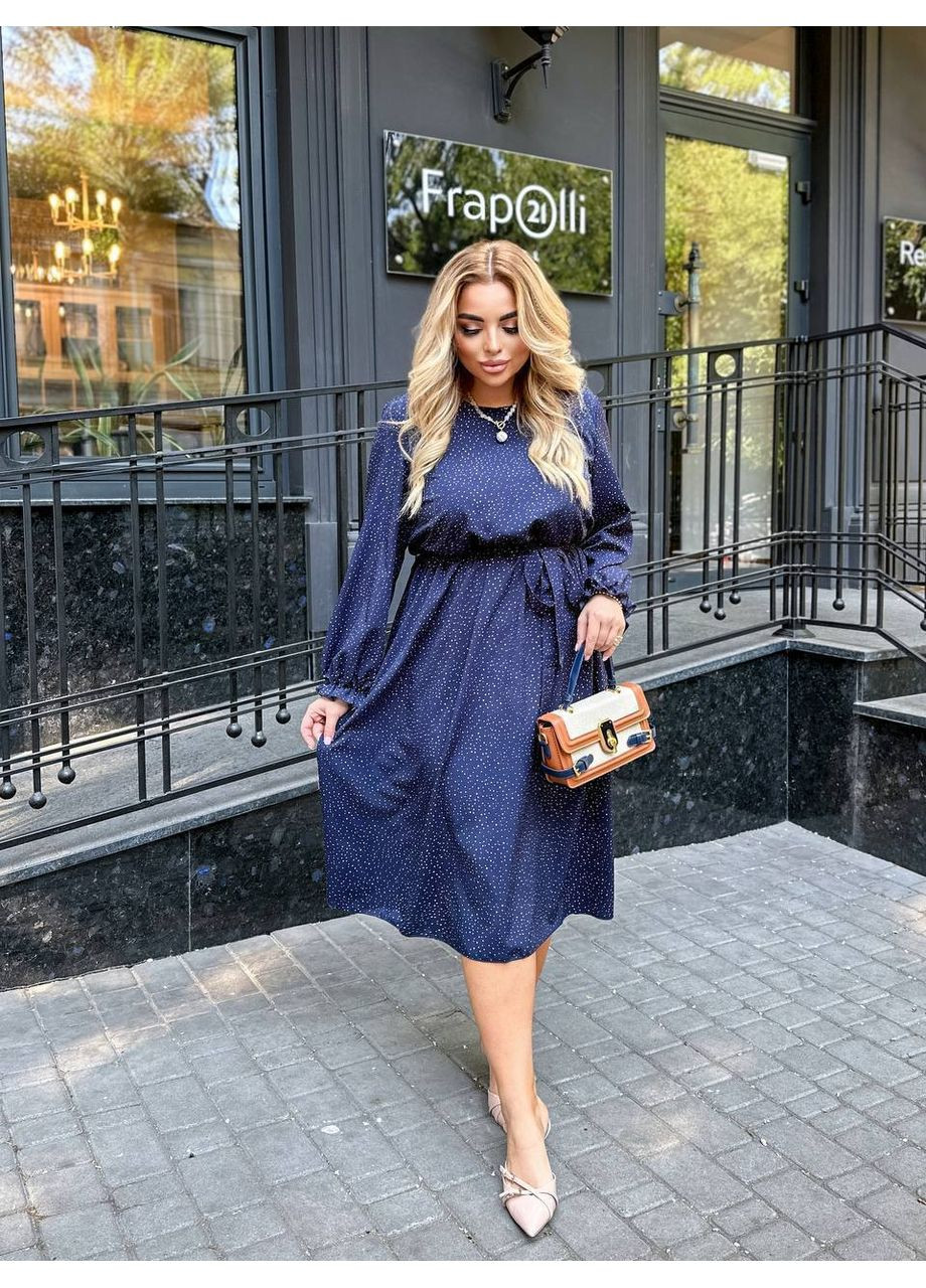 Синее платье софт,легкое и комфортное,с ремнем и резинка на талии Україна