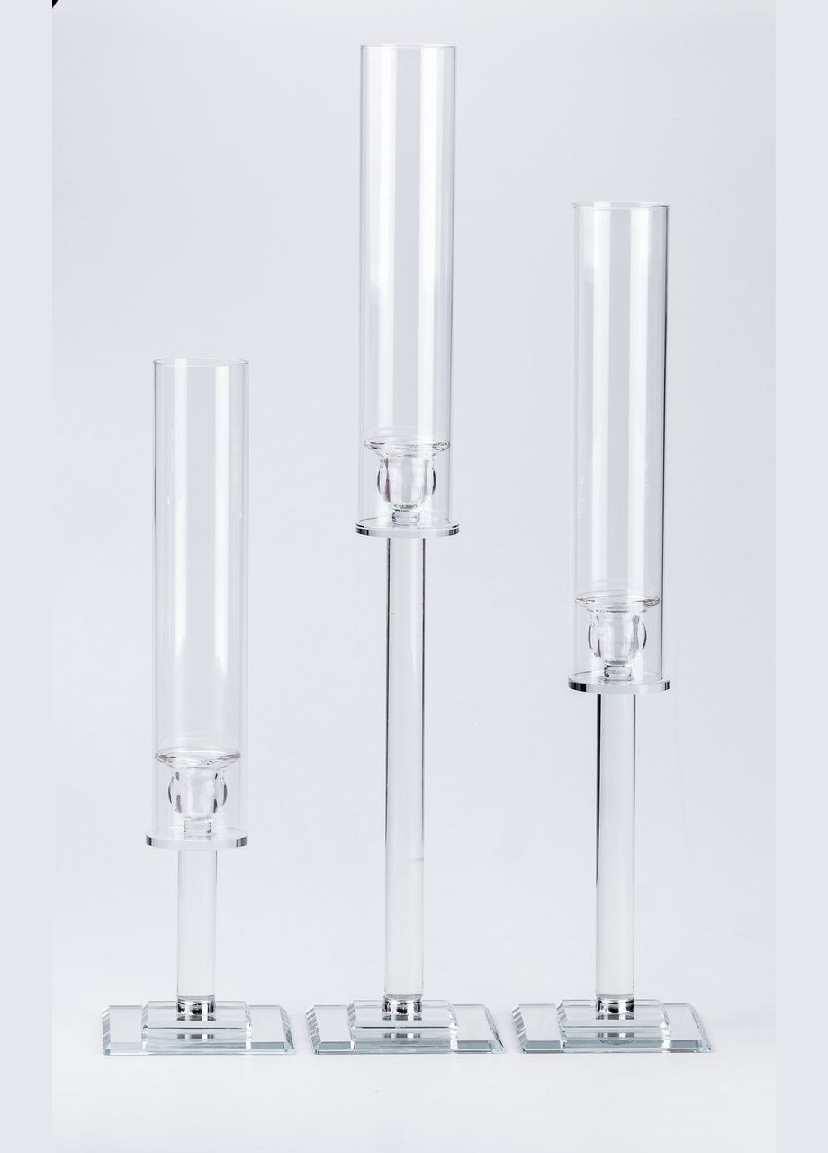 Подсвечник стеклянный высокий набор 3 штуки на 3 свечи стеклянный высокий 44 | 53 | 64 (см) TS Kitchen (315637551)