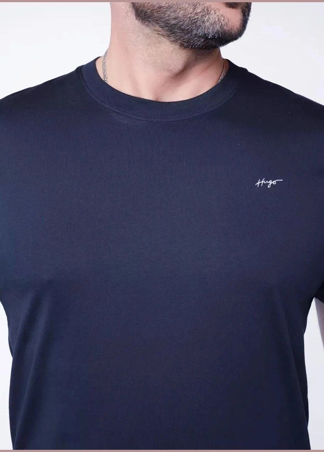 Темно-синяя футболка мужская с коротким рукавом Hugo Boss Relaxed-Fit Handwritten Logo