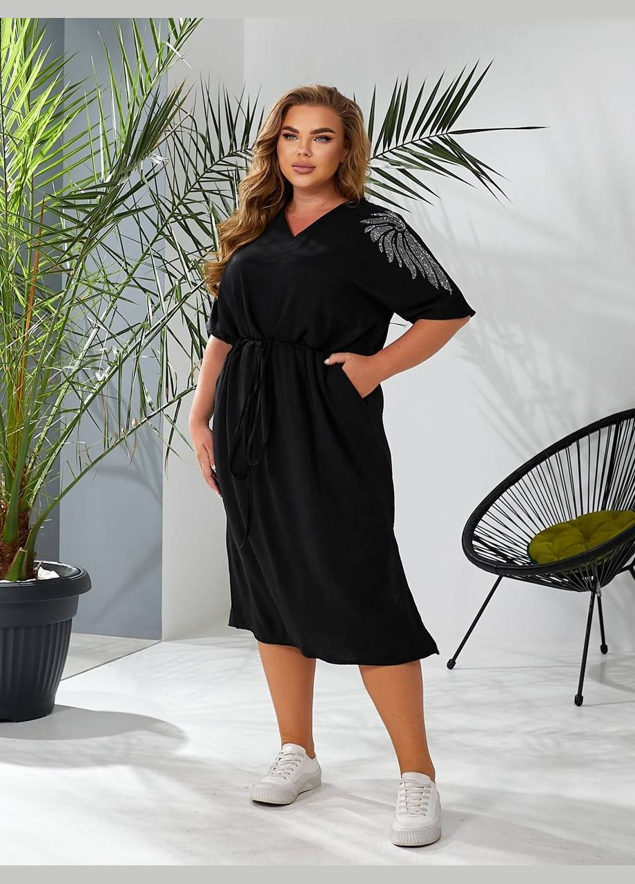 Черное повседневный, кэжуал женское платье с кулиской Style Point однотонное