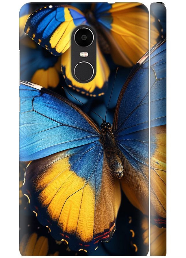3D пластиковий матовий чохол 'Жовто-блакитні метелики' для Endorphone Xiaomi Redmi Note 4X (285702895)