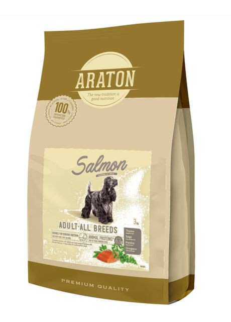 Повноцінний сухий корм із лососем для дорослих собак усіх порід SALMON Adult All Breeds 3кг ARATON (361448263)