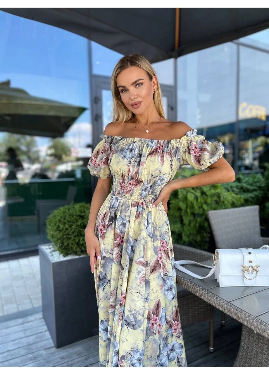 Желтое праздничный, кэжуал женское платье праздничное а-силуэт Style Point с цветочным принтом