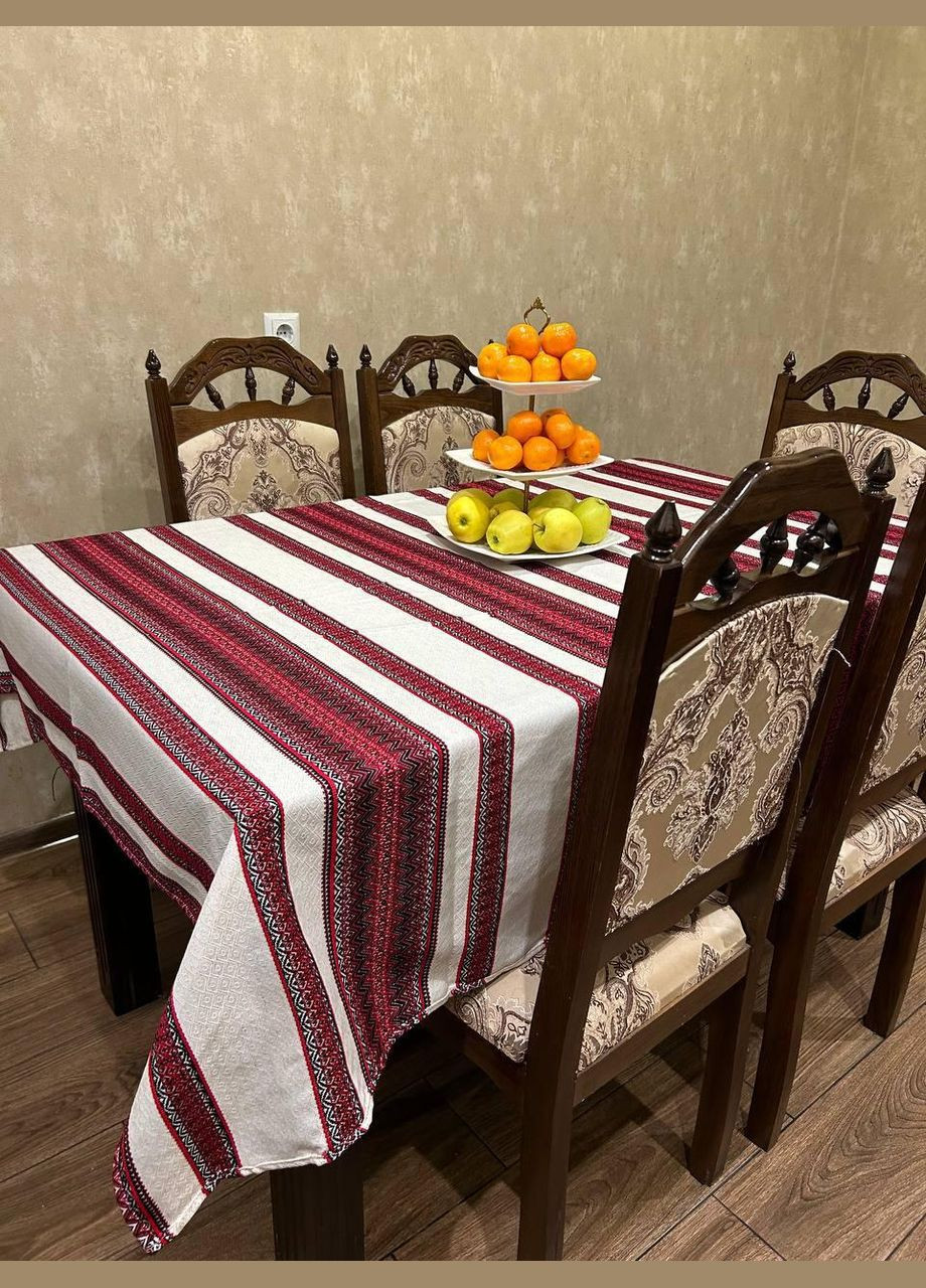 Льняная скатерть с орнаментом 150х180 Белый с красным (П4К-skatert-dom-001-02) No Brand (323160838)