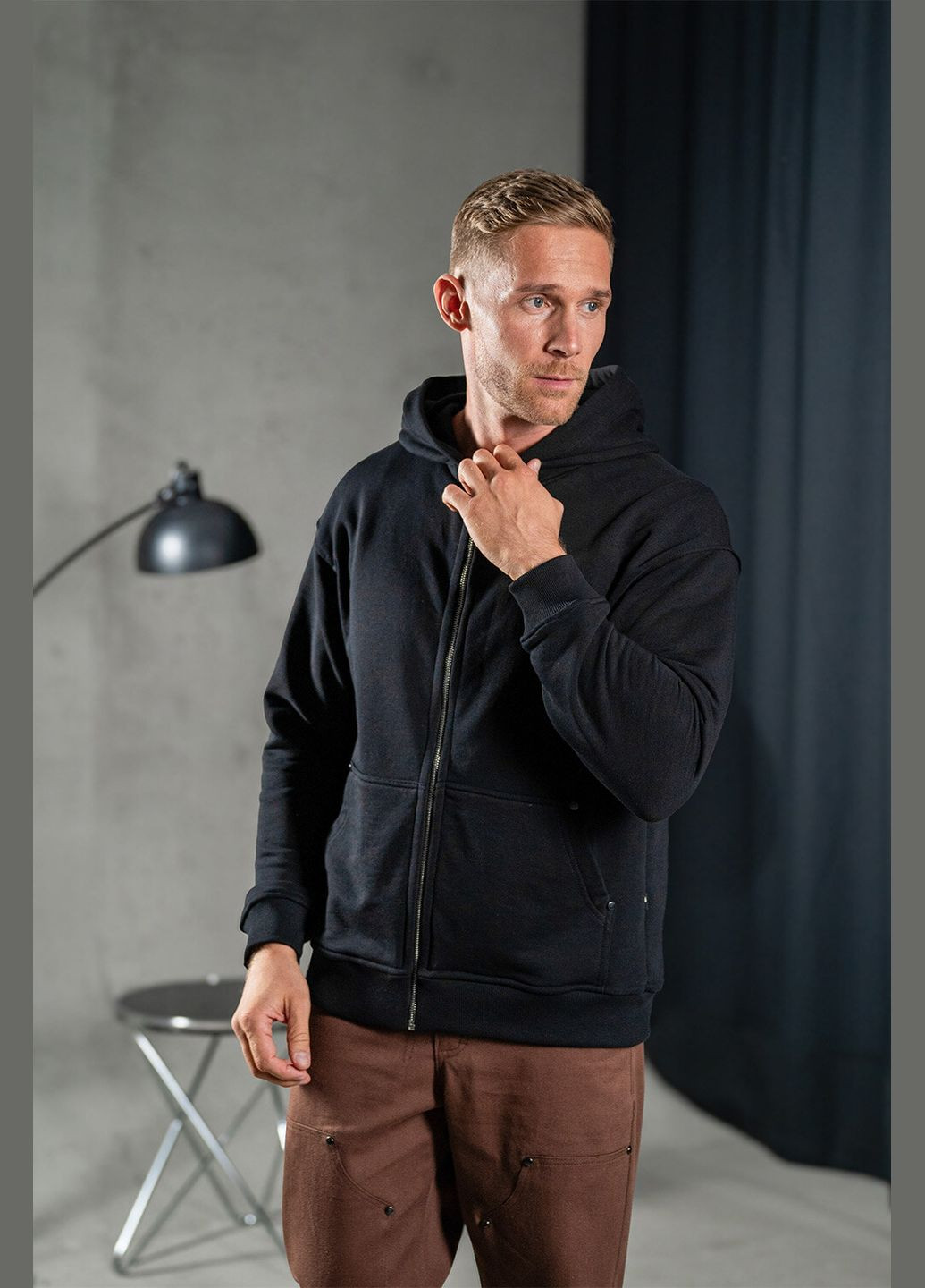 Мужское худи на молнии Oversize ZIP Черная Teamv (316355022)