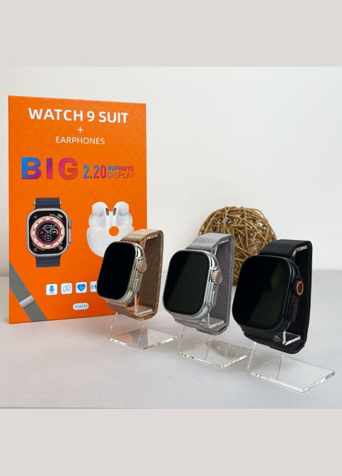 Набір 4 в 1 Suit комплект навушники Air Pro 6 + смарт годинник watch 9 + 2 додаткові ремінці оранжевий No Brand (341309974)