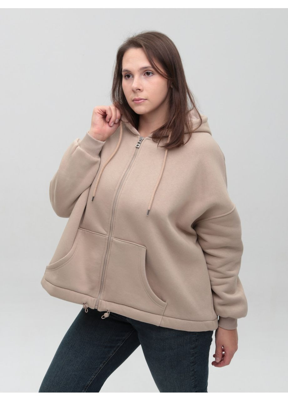 Толстовка жіноча бежева тепла оверсайз великий розмір Whitney Вільна (362039226)