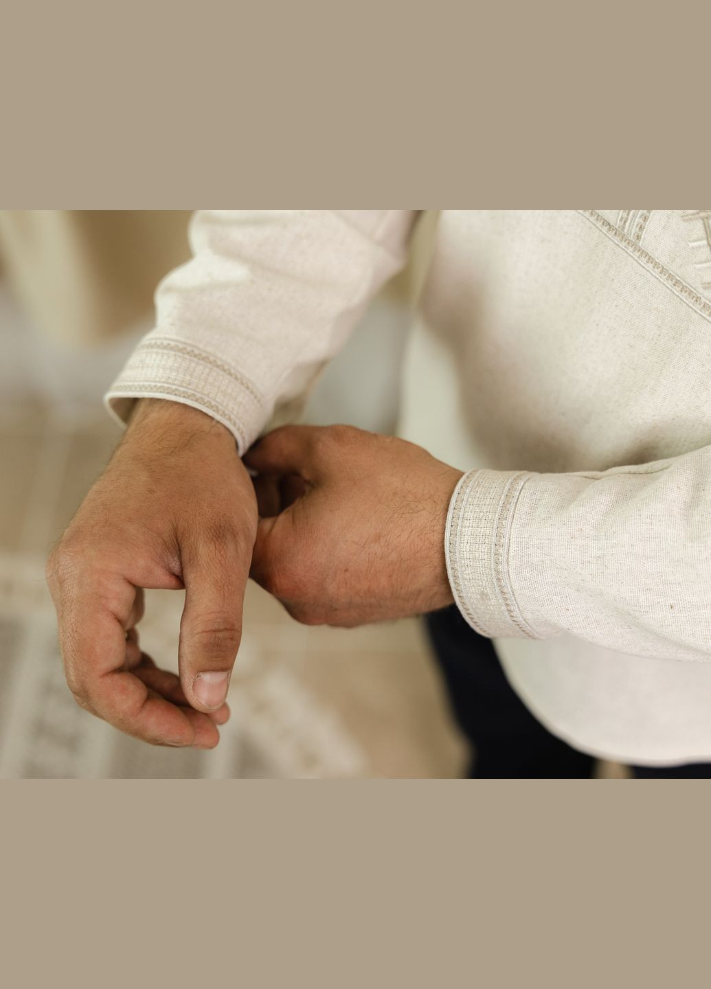 Светло-бежевая мужская рубашка с вышивкой на разрез xrmaster колос s, рубашка вышитая льняная (347163992)