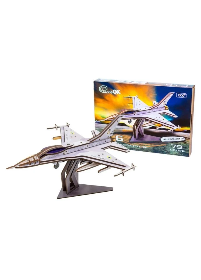 Деревянный 3D конструктор "F16" Арт-26913, 79 деталей PuzzleOK (333840808)