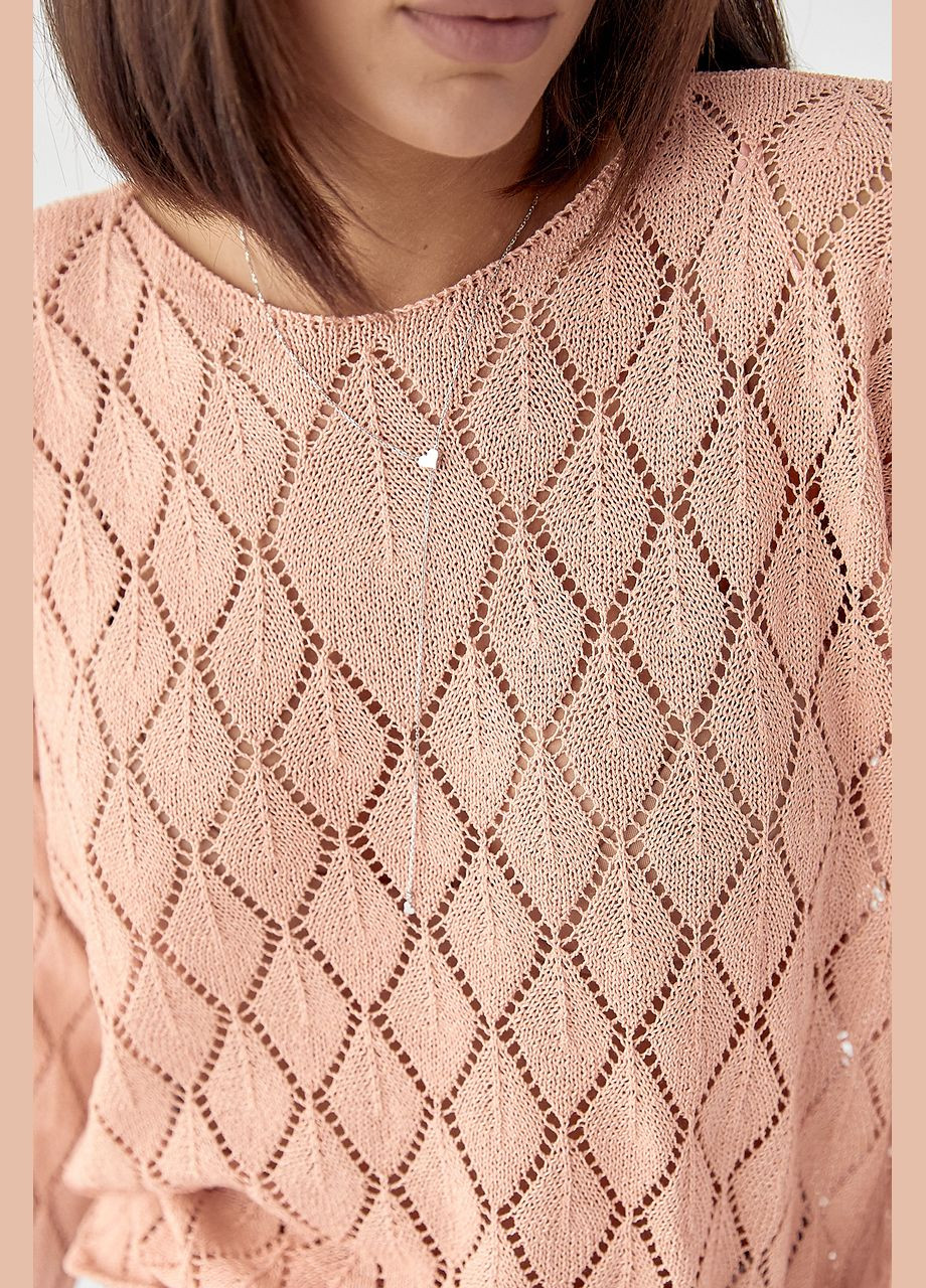 Персиковый демисезонный женский джемпер из ажурной вязки - черный цвет Lurex