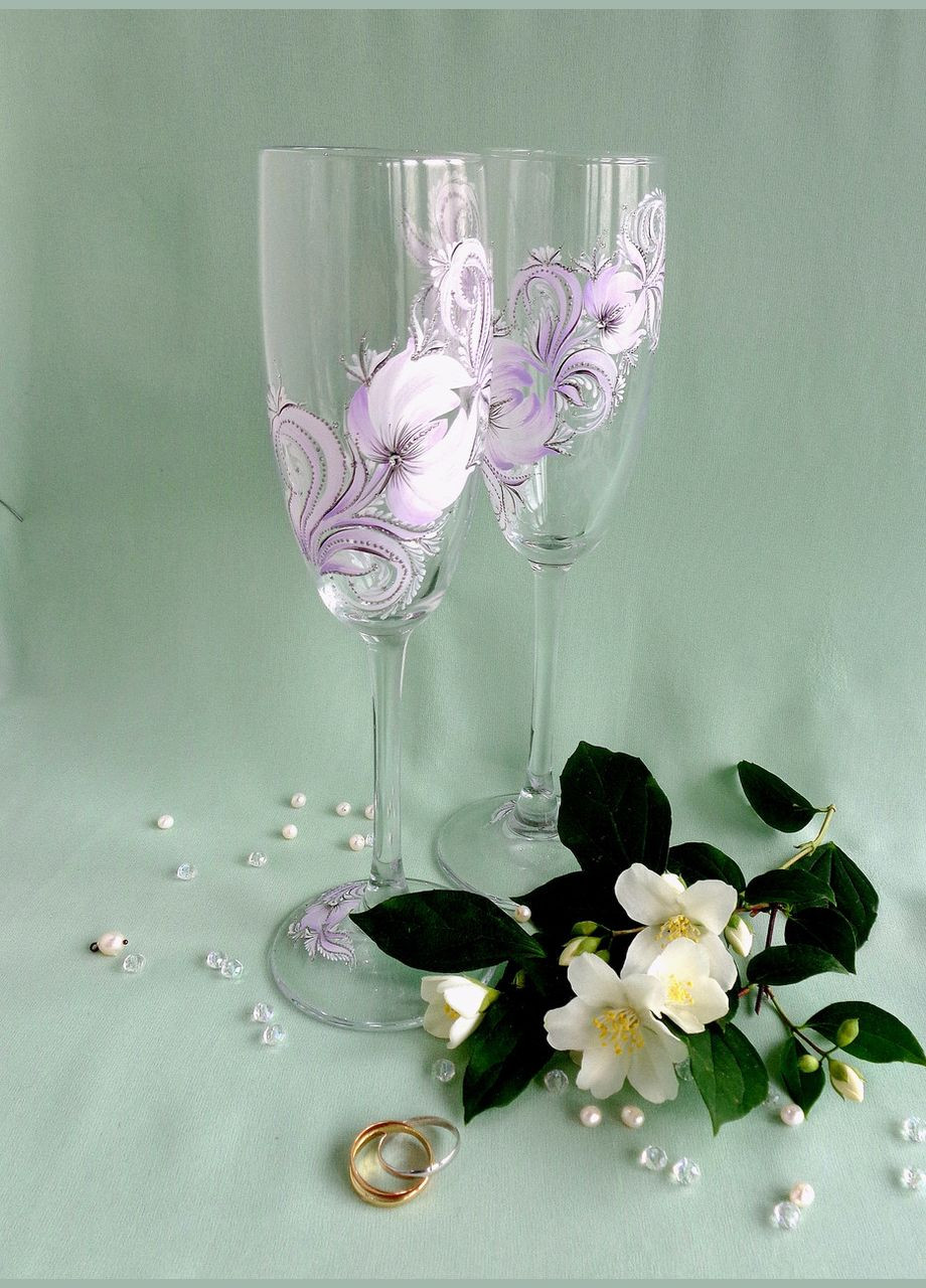 Весільні Келихи з оригінальною розписом ручної "Бузковий тюльпан" No Brand (349843274)