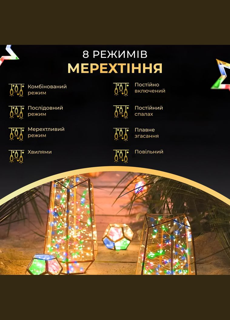 Гірлянда Роса нитка 1000 LED довжина 100 м з пультом від мережі зелена нитка, мультиколор GarlandoPro 1000L100MGML (306459737)