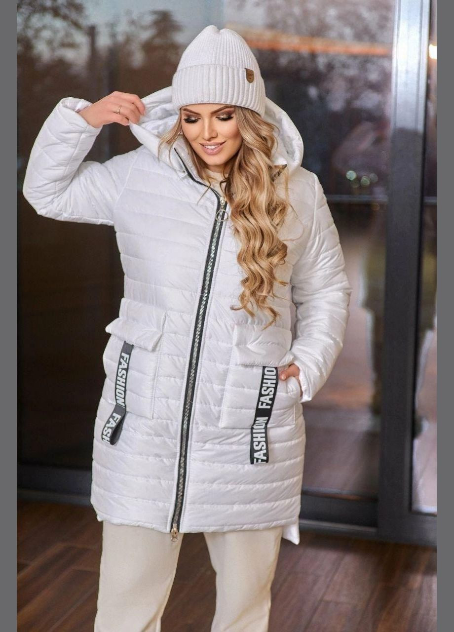 Біла зимня куртка жіноча зимова батальна sf-128 тепло та стильно білий, 66-68 Sofia