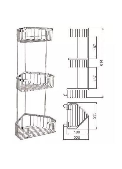 Полка угловая F351-2, 3-х ярусная, 240х570 мм, нержавеющая сталь, хром Frap (371881744)