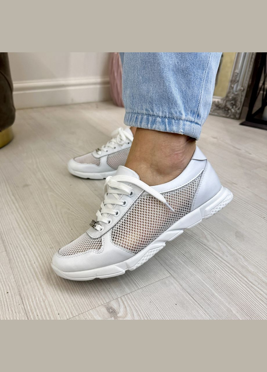 Кросівки білі жіночі на шнурівці. Натуральна шкіра та текстильна сітка. 39 розмір Vasha para білі (342324968)