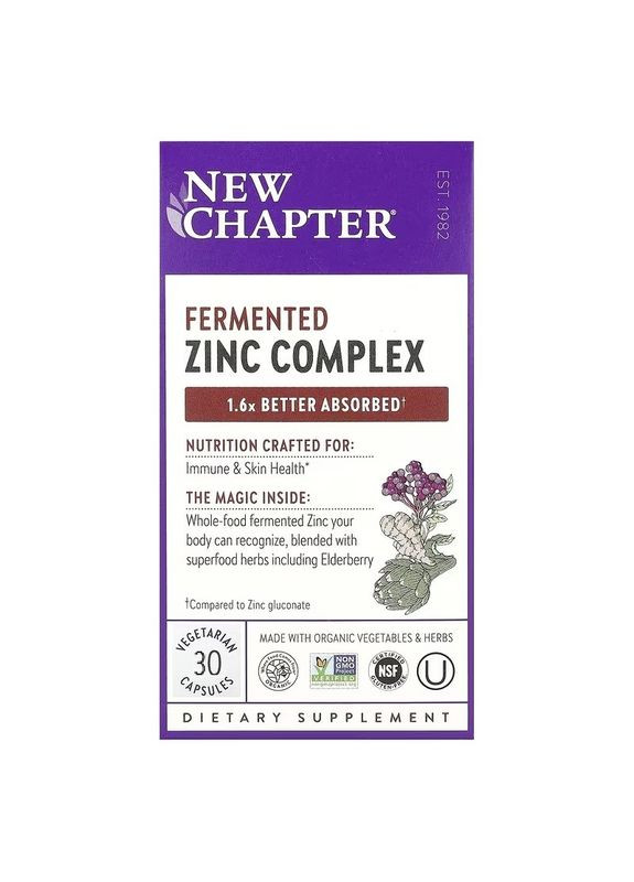 Цинк, ферментований комплекс, Fermented Zinc Complex,, 30 таблеток New Chapter (330626629)