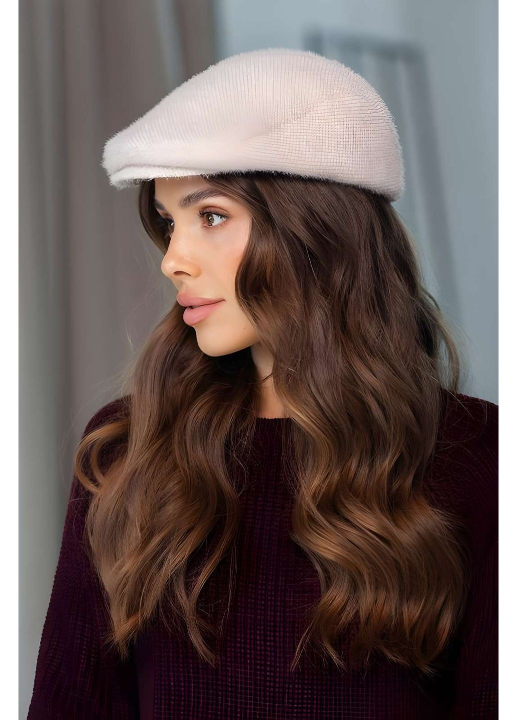 Тепла пухнаста кепка-хуліганка унісекс жіноча чоловіча біла Україна (361946362)