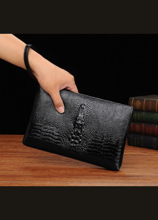 Большой мужской клатч барсетка для документов черный, мужская сумка кошелек для телефона рептилияTT Kenguru (308049999)